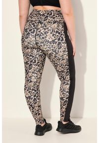 ULLA POPKEN - Damskie Legginsy sportowe szybkoschnące wzór w panterkę z recyklingu. Kolekcja: plus size. Kolor: beżowy. Materiał: poliester, materiał. Wzór: motyw zwierzęcy