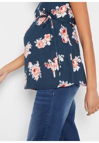 Bluzka ciążowa z koronką bonprix ciemnoniebieski w kwiaty. Kolekcja: moda ciążowa. Kolor: niebieski. Materiał: koronka. Wzór: kwiaty, koronka #6