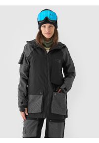 4f - 4F Kurtka snowboardowa membrana 10000 damska - czarna L. Okazja: na co dzień. Typ kołnierza: kaptur. Kolor: czarny. Materiał: poliester, dzianina, materiał, tkanina. Wzór: gładki. Sezon: zima. Styl: klasyczny, casual, sportowy #1