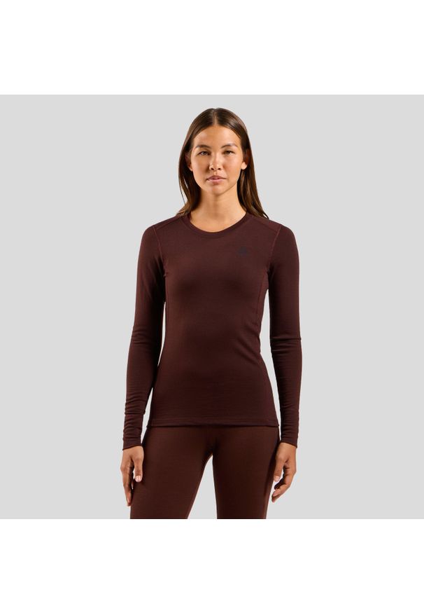 Odlo - Koszulka termoaktywna z długim rękawem damska ODLO z wełną merino. Kolor: brązowy. Materiał: wełna. Długość rękawa: długi rękaw. Długość: długie. Sport: turystyka piesza