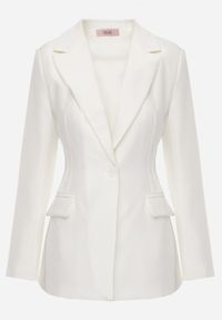 Born2be - Biała Taliowana Marynarka VICES z Usztywnianymi Ramionami Vivilise. Okazja: do pracy, na co dzień, na spotkanie biznesowe. Typ kołnierza: golf. Kolor: biały. Materiał: jeans, poliester. Wzór: gładki. Styl: elegancki, biznesowy, casual #4