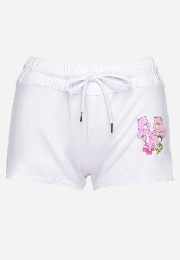 Born2be - Białe Szorty Dresowe z Nadrukiem w Misie z Boku Zenoolia. Okazja: na co dzień. Stan: podwyższony. Kolor: biały. Materiał: dresówka. Wzór: nadruk. Styl: casual