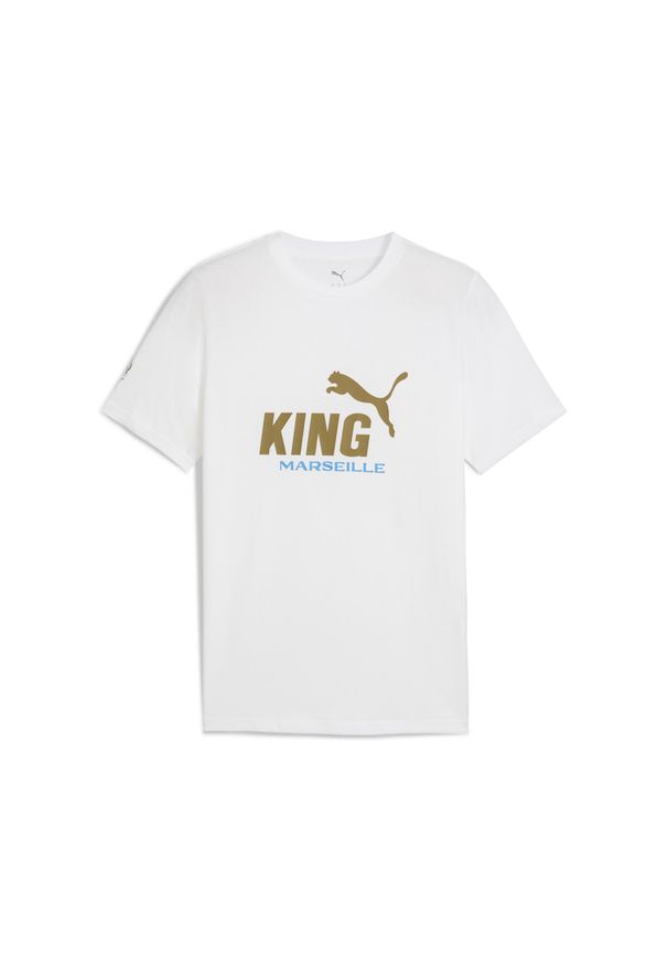 Puma - Męska koszulka Olympique Marsylia KING z logo PUMA. Kolor: żółty, biały, wielokolorowy. Sport: bieganie