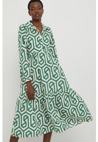 Answear Lab sukienka bawełniana kolor zielony midi rozkloszowana. Kolor: zielony. Materiał: bawełna. Typ sukienki: rozkloszowane. Styl: wakacyjny. Długość: midi