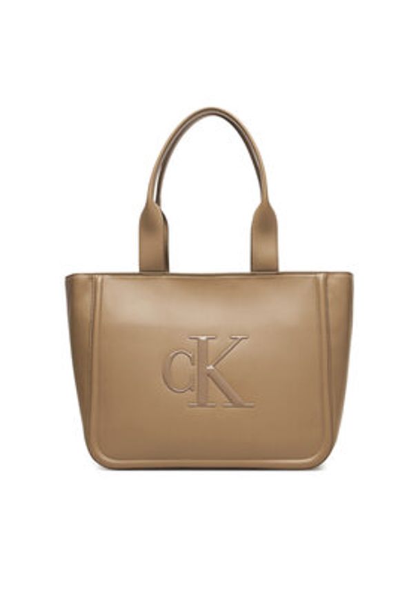 Calvin Klein Torebka Bold Ck Medium Tote LV04F3218G Beżowy. Kolor: beżowy. Materiał: skórzane