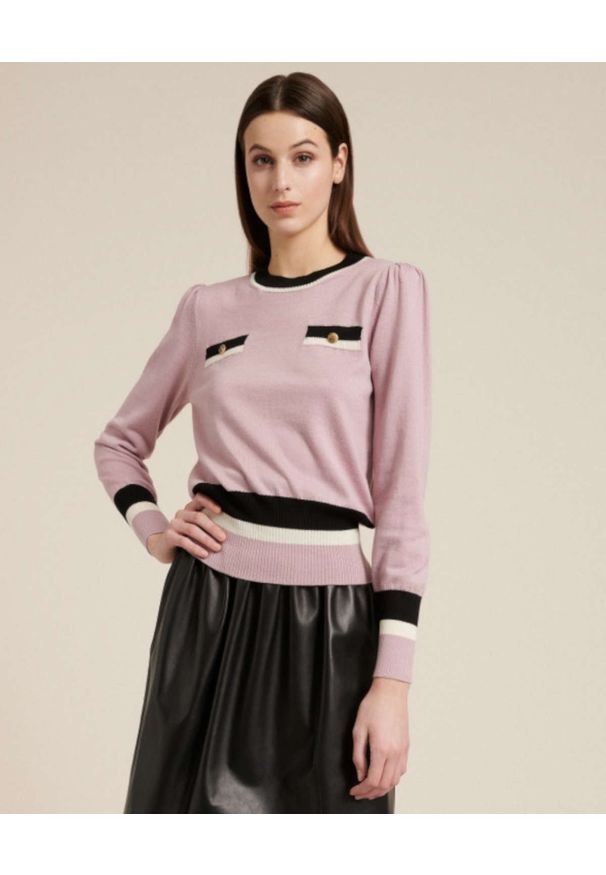 Luisa Spagnoli - LUISA SPAGNOLI - Jasnoróżowy sweter z wełny MILO. Kolor: różowy, wielokolorowy, fioletowy. Materiał: wełna
