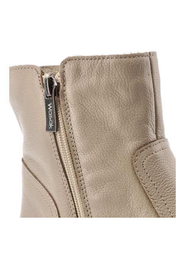 Beżowe Botki Wasak Ocieplane Buty Damskie. Okazja: na co dzień. Kolor: beżowy. Materiał: skóra, wełna. Wzór: grochy. Sezon: zima, jesień. Styl: casual