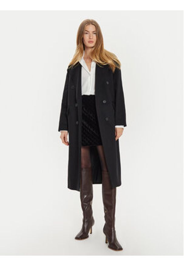 TwinSet - TWINSET Płaszcz wełniany 242TT2203 Czarny Loose Fit. Kolor: czarny. Materiał: wełna