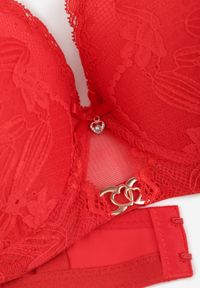 Renee - Czerwony Koronkowy Biustonosz z Metaliczną Aplikacją Dorzedi. Kolor: czerwony. Materiał: koronka. Rodzaj stanika: przezroczysty. Wzór: aplikacja #5