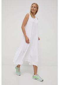 Deha sukienka kolor biały midi prosta. Okazja: na co dzień. Kolor: biały. Materiał: syntetyk, materiał, dzianina, włókno. Wzór: gładki. Typ sukienki: proste. Styl: casual. Długość: midi #2