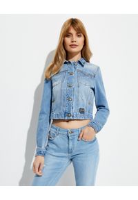 Versace Jeans Couture - VERSACE JEANS COUTURE - Krótka kurtka jeansowa. Kolor: niebieski. Długość rękawa: długi rękaw. Długość: krótkie
