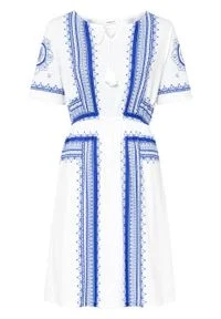 Sukienka z dżerseju z nadrukiem bonprix biel wełny - niebieski z nadrukiem. Kolor: biały. Materiał: wełna, jersey. Wzór: nadruk #1