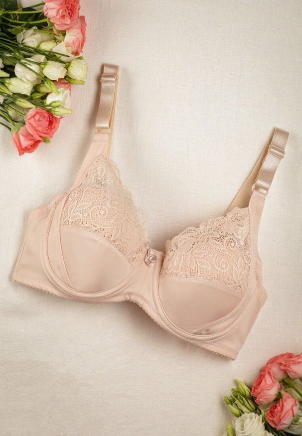 Renee - Jasnobeżowy Biustonosz Klasyczny Koronkowy Isarria. Kolor: beżowy. Materiał: koronka