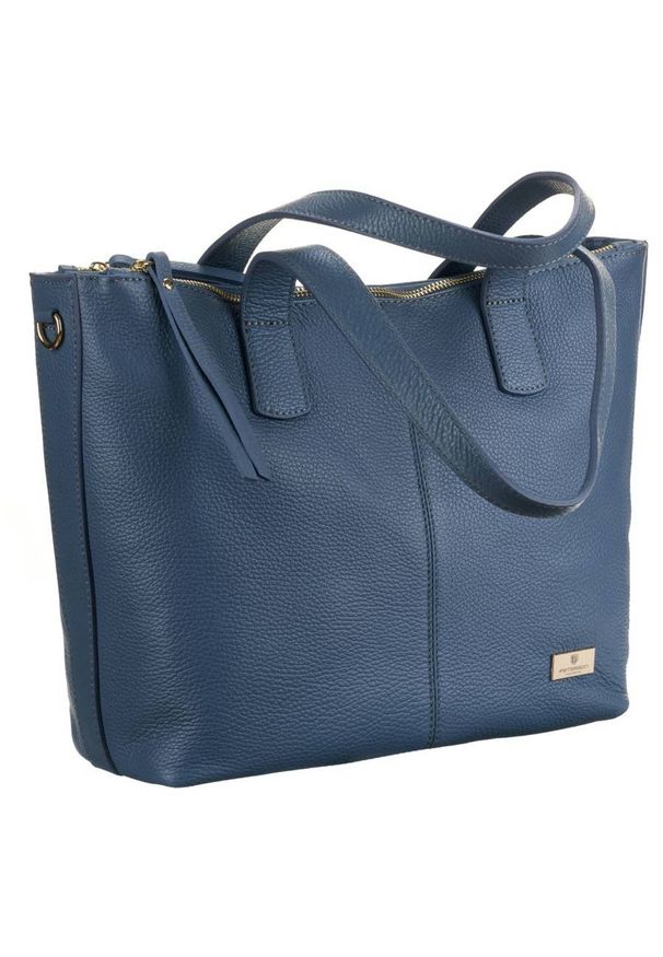 Skórzany shopper bag niebieski Peterson PTN TWP-008 BLUE. Kolor: niebieski. Materiał: skórzane. Styl: elegancki