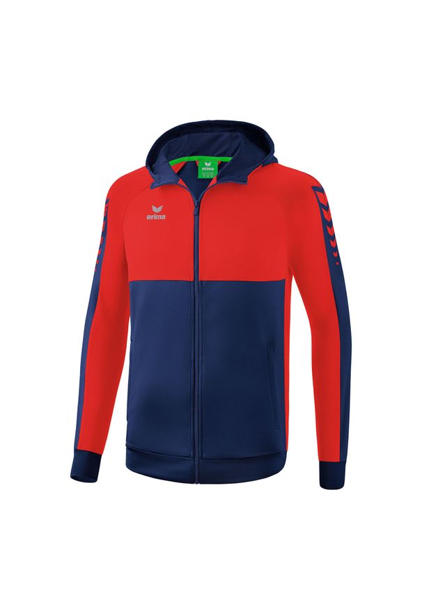 ERIMA - Kurtka z kapturem dla dzieci do treningu Erima Six Wings. Typ kołnierza: kaptur. Kolor: wielokolorowy, niebieski, czerwony. Sport: fitness