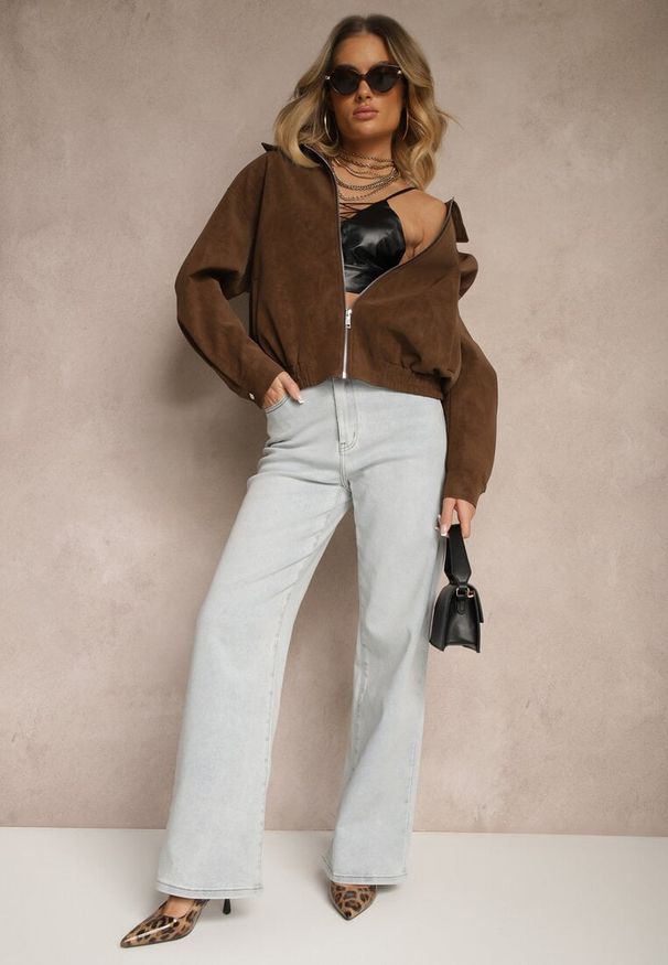 Renee - Jasnoniebieskie Jeansy High Waist z Szeroką Nogawką Sesmaris. Okazja: na co dzień. Stan: podwyższony. Kolor: niebieski. Styl: klasyczny, casual