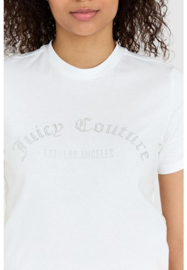Juicy Couture - JUICY COUTURE Biały t-shirt damski z diamentowym logo, Rozmiar S. Kolor: biały
