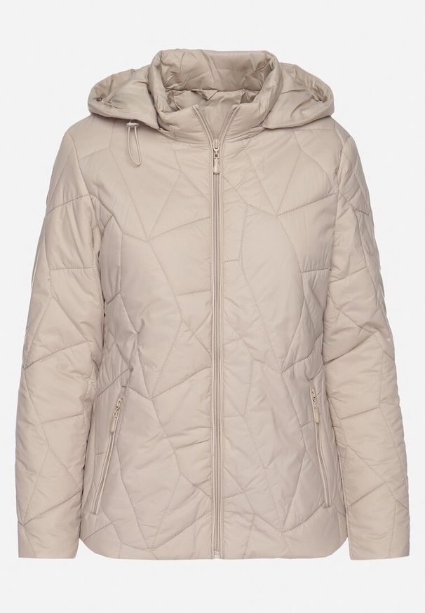 Born2be - Ciemnobeżowa Pikowana Kurtka Przejściowa z Odpinanym Kapturem Ninorwena. Okazja: na co dzień. Kolor: beżowy. Styl: casual, elegancki, klasyczny
