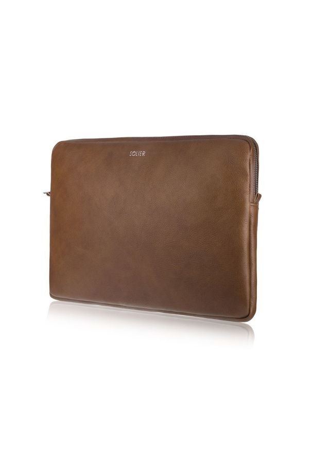 Skórzany pokrowiec etui na laptopa 15 cali Solier SA23A brązowy. Kolor: brązowy. Materiał: skóra. Wzór: paski. Styl: elegancki