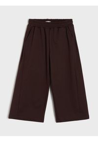 Sinsay - Spodnie dresowe wide leg z polarem - brązowy. Kolor: brązowy. Materiał: dresówka, polar
