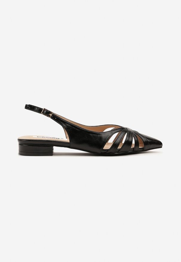 Renee - Czarne Sandały Typu Slingback Ozdobione Wycięciami Tenosea. Okazja: na co dzień, do pracy. Zapięcie: sprzączka. Kolor: czarny. Materiał: skóra. Wzór: aplikacja. Styl: klasyczny, elegancki, casual