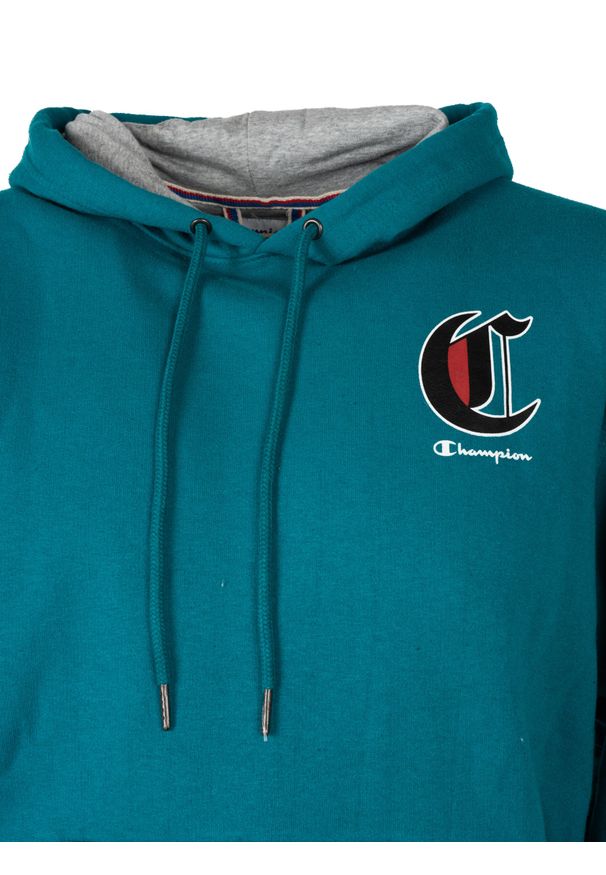 Champion Bluza "Hoodie" | HBGF89H586NKA | Mężczyzna | Turkusowy. Okazja: na co dzień. Typ kołnierza: kaptur. Kolor: turkusowy. Materiał: bawełna, poliester. Wzór: aplikacja, nadruk. Styl: casual