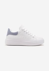 Born2be - Biało-Niebieskie Sznurowane Sneakersy o Klasycznym Fasonie na Grubej Podeszwie Cataria. Kolor: biały. Obcas: na płaskiej podeszwie #4