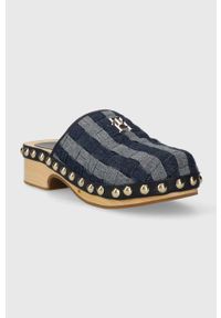 TOMMY HILFIGER - Tommy Hilfiger klapki TH DENIM CONTRAST CLOG damskie kolor granatowy na platformie FW0FW07410. Kolor: niebieski. Materiał: denim. Obcas: na platformie #3