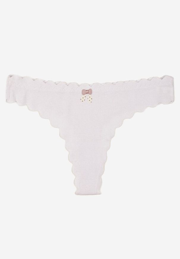 Born2be - Białe Bawełniane Majtki Stringi z Prążkowanej Tkaniny Eziane. Kolor: biały. Materiał: tkanina, bawełna, prążkowany