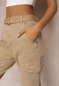 Renee - Beżowe Spodnie Cargo Bawełniane z Paskiem w Komplecie Telisa. Kolor: beżowy. Materiał: bawełna #5