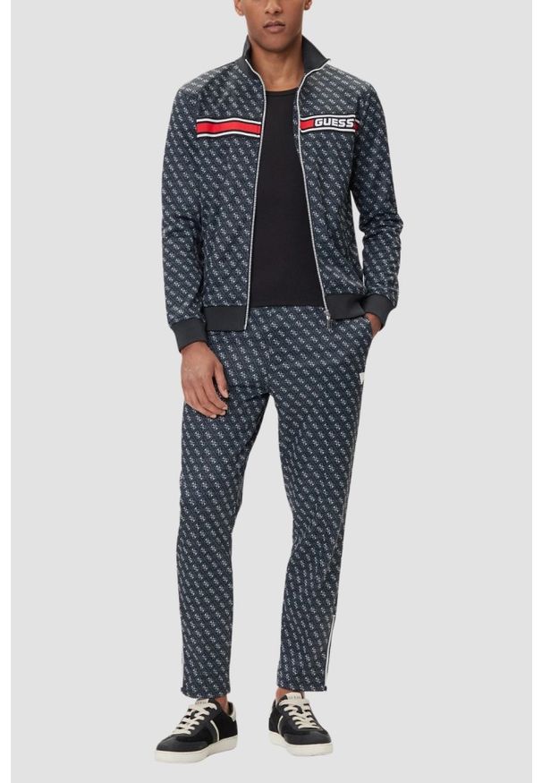 Guess - GUESS Czarna rozpinana męska bluza w monogram Korbin, Rozmiar XXL. Okazja: na co dzień. Kolor: czarny. Styl: casual, sportowy