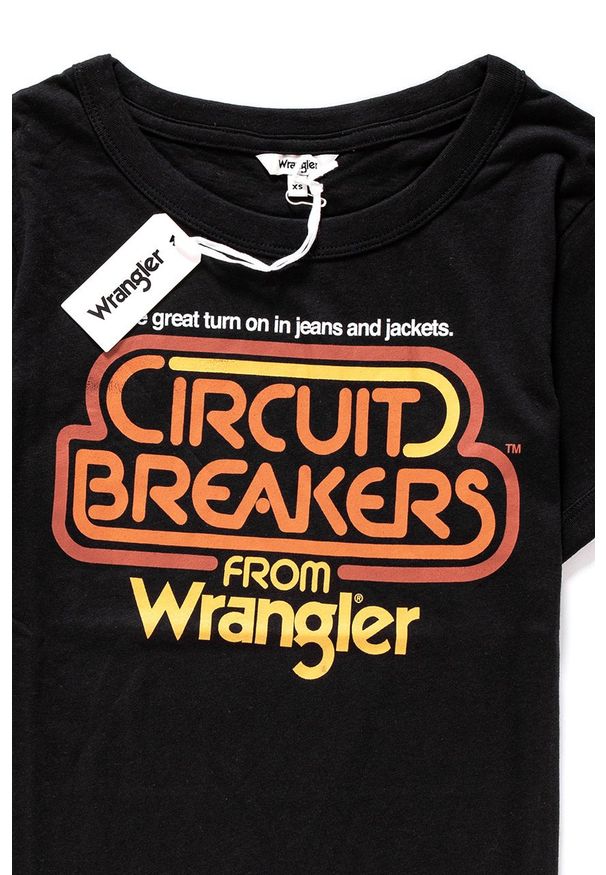 Wrangler - WRANGLER T SHIRT DAMSKI GRAPHIC RINGER TEE BLACK W7373EV01 112131005. Wzór: nadruk