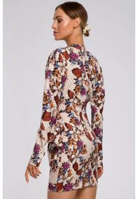 Sukienki.shop - Elegancka sukienka z drapowaniem dekoltem V i nadrukiem. Wzór: nadruk. Styl: elegancki #3