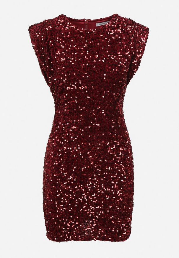 Born2be - Bordowa Cekinowa Sukienka o Dopasowanym Kroju z Usztywnionymi Ramionami Cealina. Kolor: czerwony. Typ sukienki: dopasowane. Styl: elegancki, klasyczny