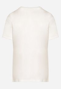 Born2be - Biały Bawełniany T-shirt z Krótkim Rękawem i Aplikacją w Kształcie Kwiatu z Cyrkoniami Dimantee. Okazja: na co dzień. Kolor: biały. Materiał: bawełna. Długość rękawa: krótki rękaw. Długość: krótkie. Wzór: aplikacja, kwiaty. Styl: klasyczny, casual