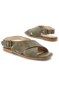 Sandały damskie S.Barski, cholewka ze skóry naturalnej zamszowej zapinane na sprzączkę, zielone, JC61-1001. Zapięcie: sprzączka. Kolor: zielony. Materiał: skóra, zamsz #4