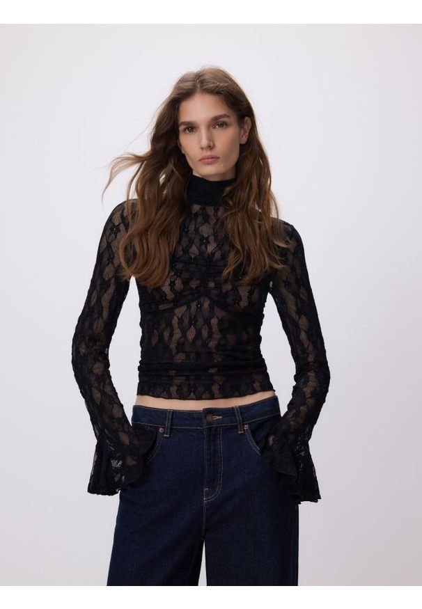 Reserved - Koronkowa bluzka - czarny. Kolor: czarny. Materiał: koronka