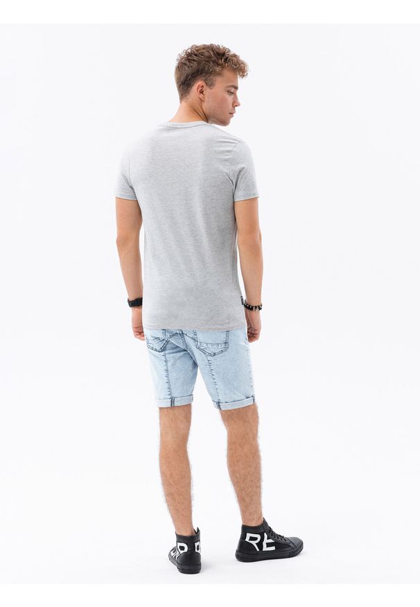 Ombre Clothing - T-shirt męski bawełniany BASIC S1370 - szary melanż - XXL. Kolor: szary. Materiał: bawełna. Wzór: melanż. Styl: klasyczny