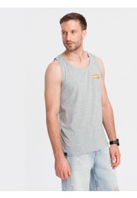 Ombre Clothing - Bawełniany tank top męski z nadrukiem Summer Vibe – szary melanż V3. Okazja: na plażę, na co dzień. Kolor: szary. Materiał: bawełna. Długość rękawa: bez rękawów. Wzór: melanż, nadruk. Sezon: lato. Styl: wakacyjny, sportowy, casual, elegancki #6