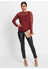 bonprix - Koronkowa bluzka z długim rękawem. Kolor: czerwony. Materiał: koronka. Długość rękawa: długi rękaw. Długość: długie #3