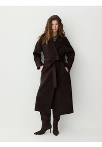 Reserved - Płaszcz handmade z wełną - ciemnobrązowy. Kolor: brązowy. Materiał: wełna