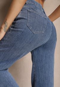 Renee - Niebieskie Jeansy High Waist Delikatnie Prążkowane o Szerokim Kroju Ulanissa. Okazja: na co dzień. Stan: podwyższony. Kolor: niebieski. Styl: elegancki, casual #5
