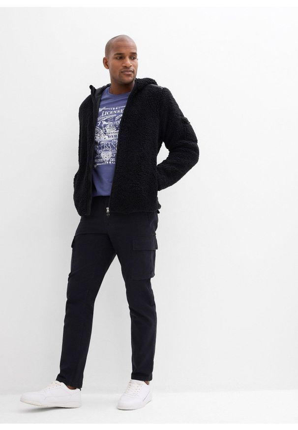 bonprix - Spodnie z kieszeniami cargo, z czystej bawełny z domieszką stretchu, regular fit, straight. Kolor: czarny. Materiał: bawełna. Styl: sportowy