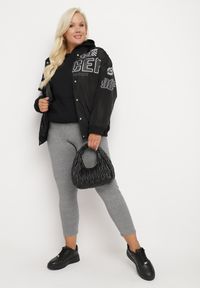Born2be - Szare Legginsy z Wysokim Stanem z Włókna Bambusowego Wykończone Gumką w Pasie Vlanira. Okazja: na co dzień. Stan: podwyższony. Kolor: szary. Materiał: włókno. Styl: casual, elegancki #5