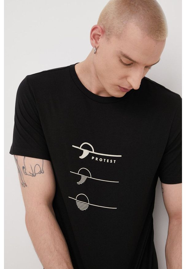 Protest t-shirt bawełniany kolor czarny z nadrukiem. Kolor: czarny. Materiał: bawełna. Wzór: nadruk
