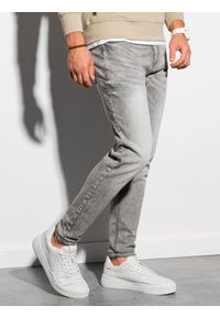 Ombre Clothing - Spodnie męskie jeansowe z marmurkowym efektem SLIM FIT P1022 - szare - XXL. Kolor: szary. Materiał: jeans