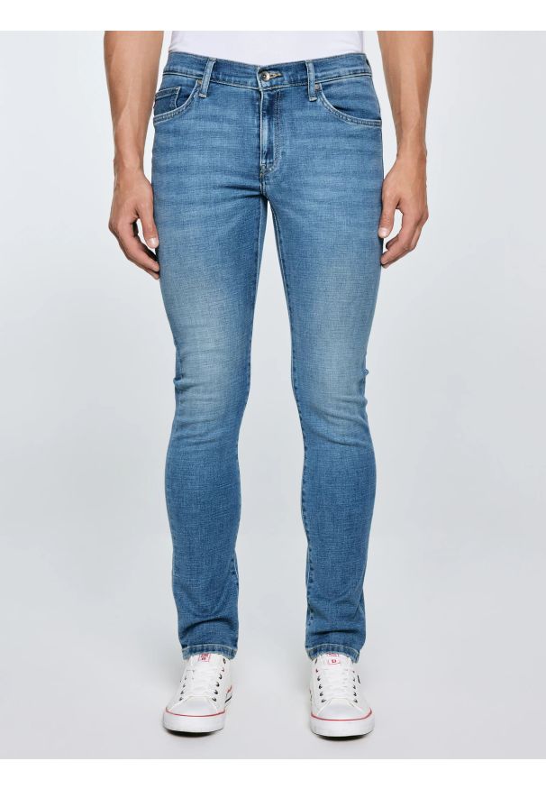 Big-Star - Jeansy męskie skinny niebieskie Jeffray 266. Okazja: na co dzień. Stan: obniżony. Kolor: niebieski. Długość: krótkie. Styl: casual