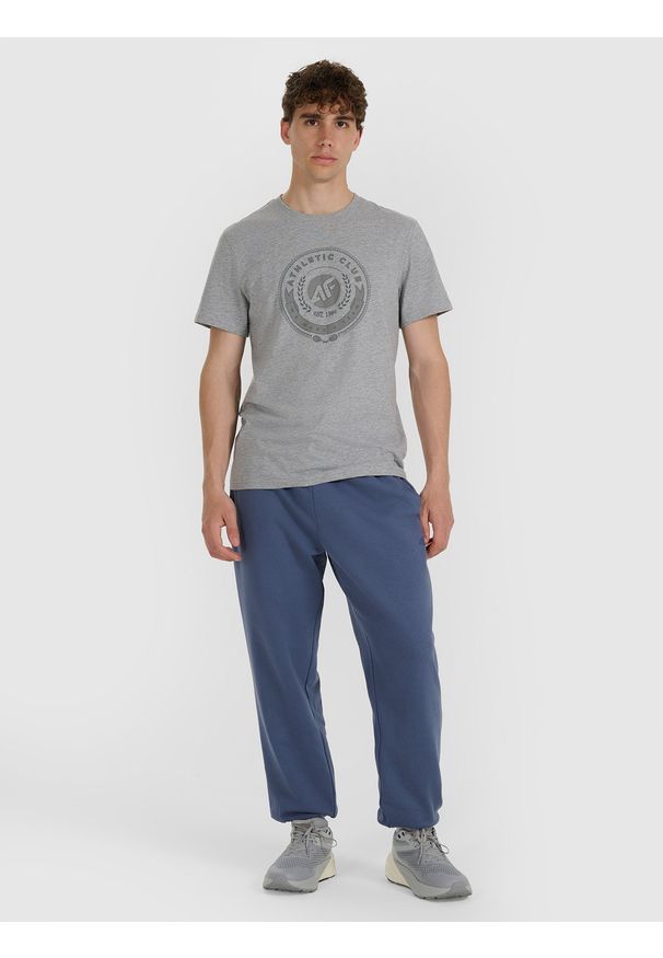 4f - 4F T-shirt regular z nadrukiem męski - szary S. Okazja: na co dzień. Kolor: szary. Materiał: bawełna, materiał. Wzór: nadruk. Styl: casual