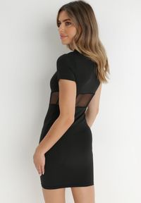 Born2be - Czarna Sukienka Aedomene. Typ kołnierza: dekolt gorset. Kolor: czarny. Materiał: materiał. Długość rękawa: krótki rękaw. Wzór: aplikacja. Typ sukienki: gorsetowe, dopasowane. Styl: wizytowy. Długość: mini #4