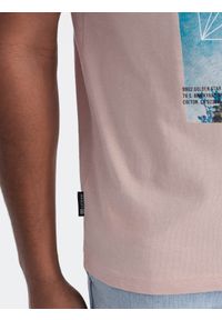 Ombre Clothing - Męski t-shirt bawełniany z nadrukiem California - różowy V2. Kolor: różowy. Materiał: bawełna. Wzór: nadruk. Sezon: lato. Styl: klasyczny